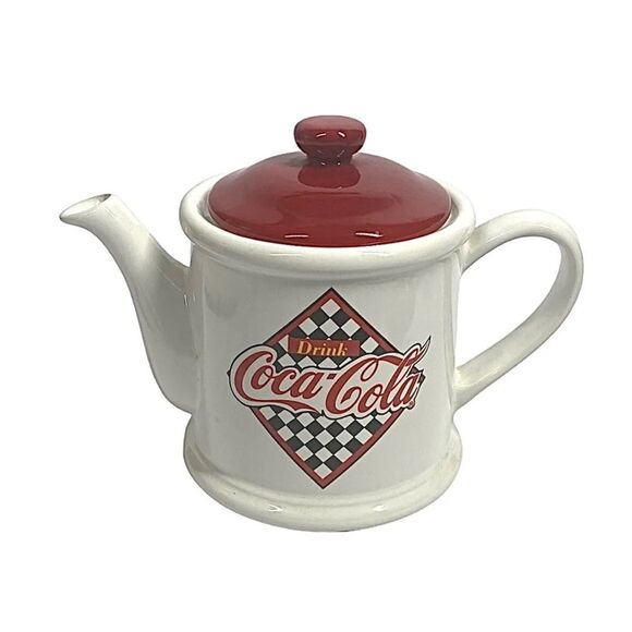 Coca-Cola TeaPot Tea Pot Red and White Ceramic Gibson 1995 Vintage - Picture 1 of 5